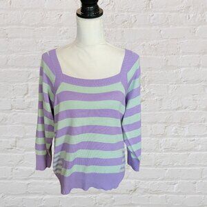 Anne Klein Purple and Green Striped Long Sleeve Casual Sweater in Size M